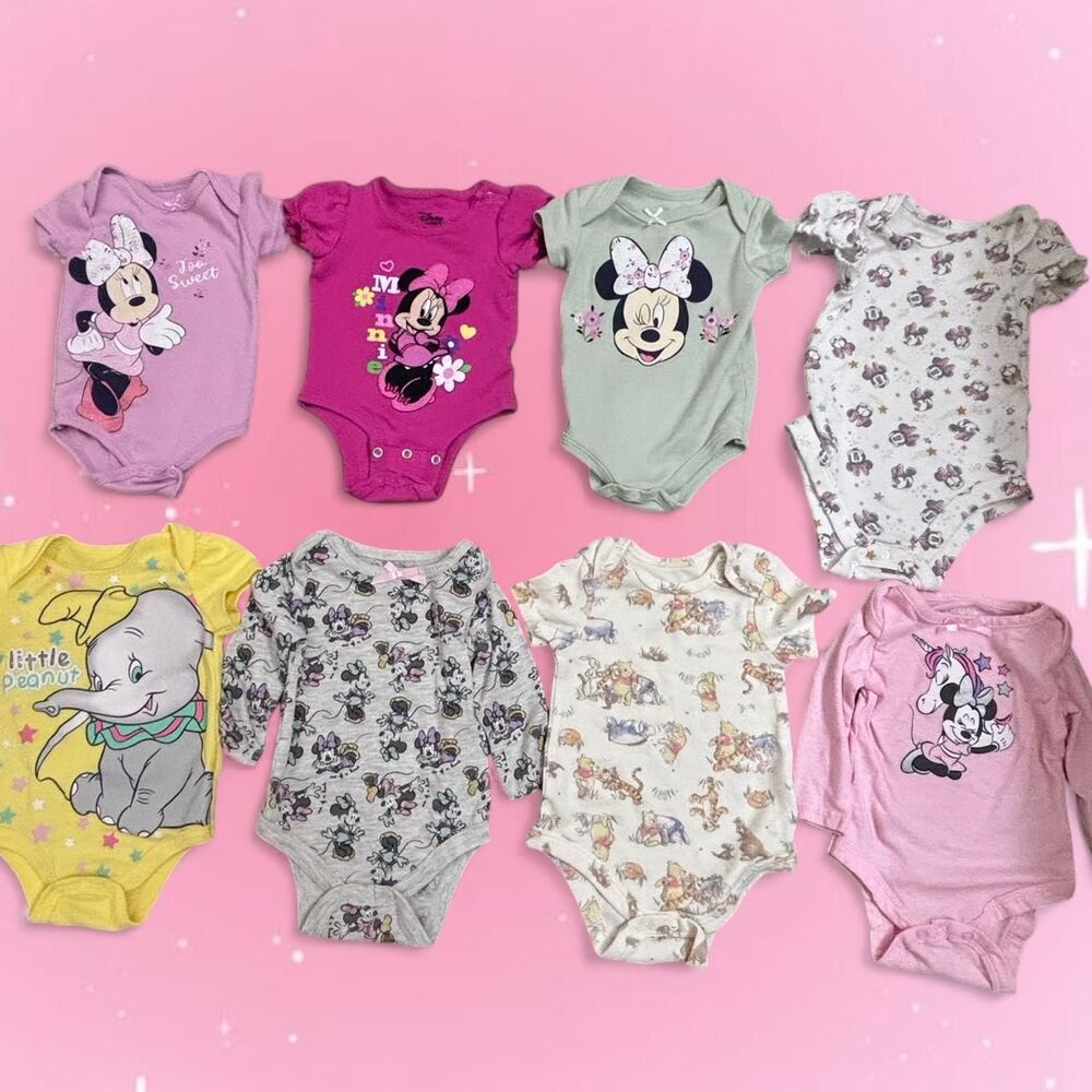 Disney Girls Bodysuit Girls Sizes 0/3 and 3/6 Months 8 Pieces
